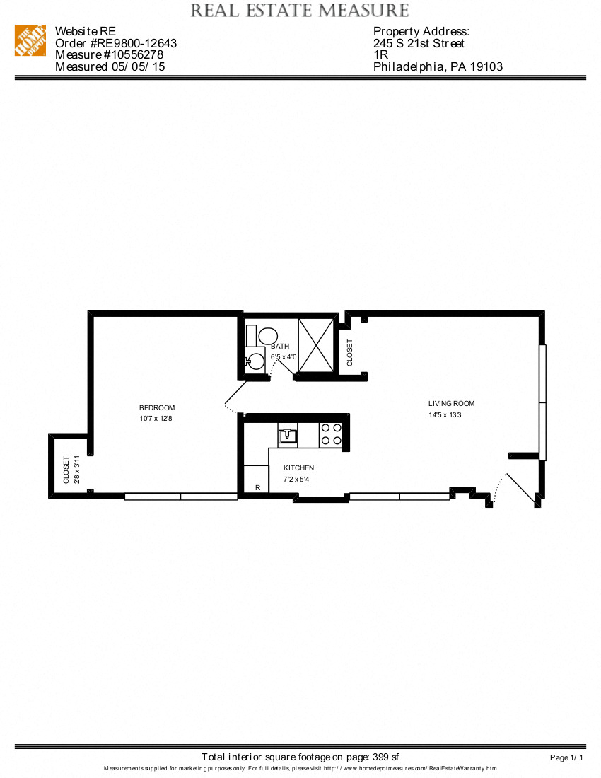 Floor plan for 1 bed, 1 bath, 1 sqft